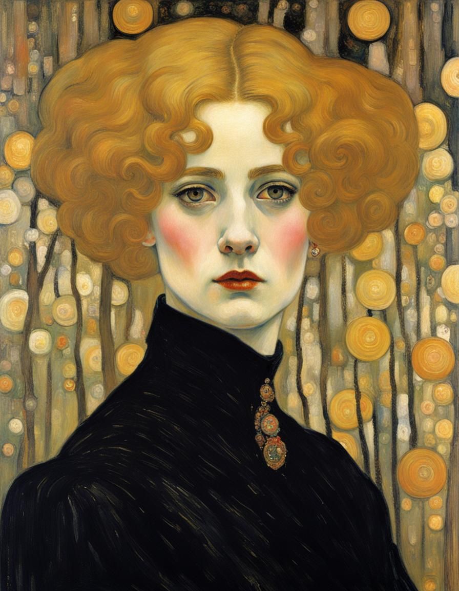 Woman in Edwardian Dress, Klimt-Inspired Painting