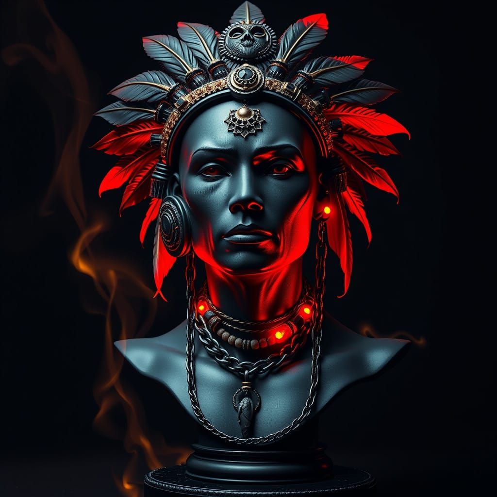 Mystical Tribal Warrior in Fiery Aura