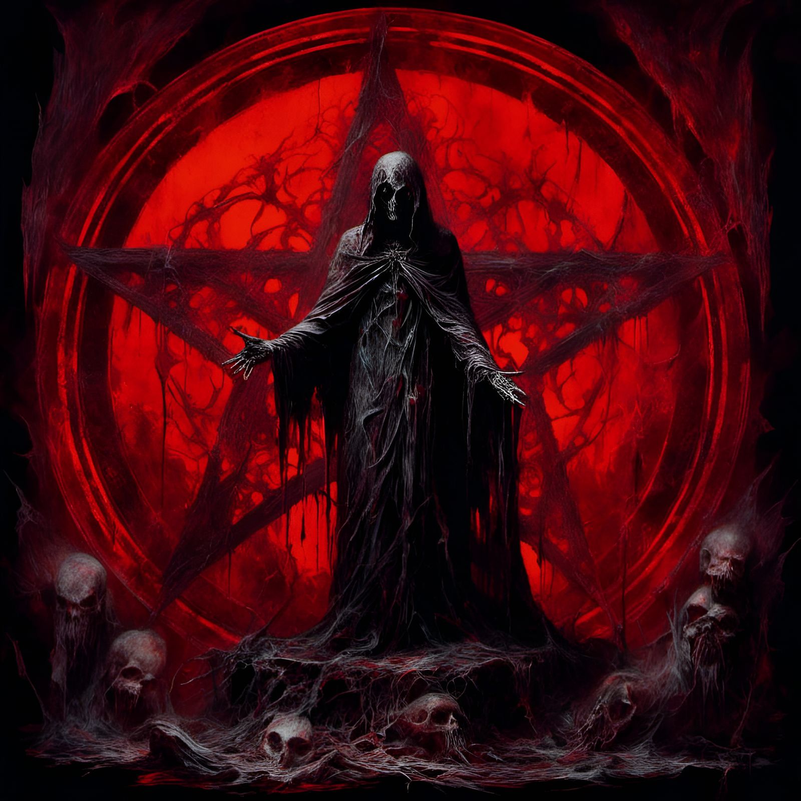 Macabre Demon in Purgatory with Satanic Altar