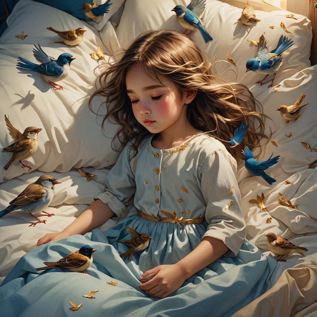 Girl with Sparrow in Pocket, Dreamy Concept Art