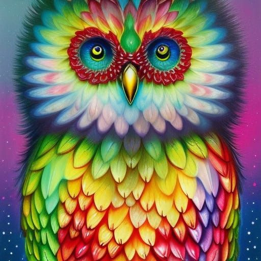 Fantasy Christmas Owls in Colorful Style