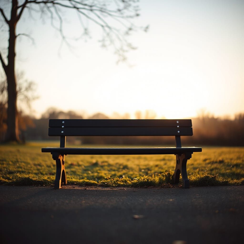 Minimalist Park Bench Photograph with Warm Afternoon Light