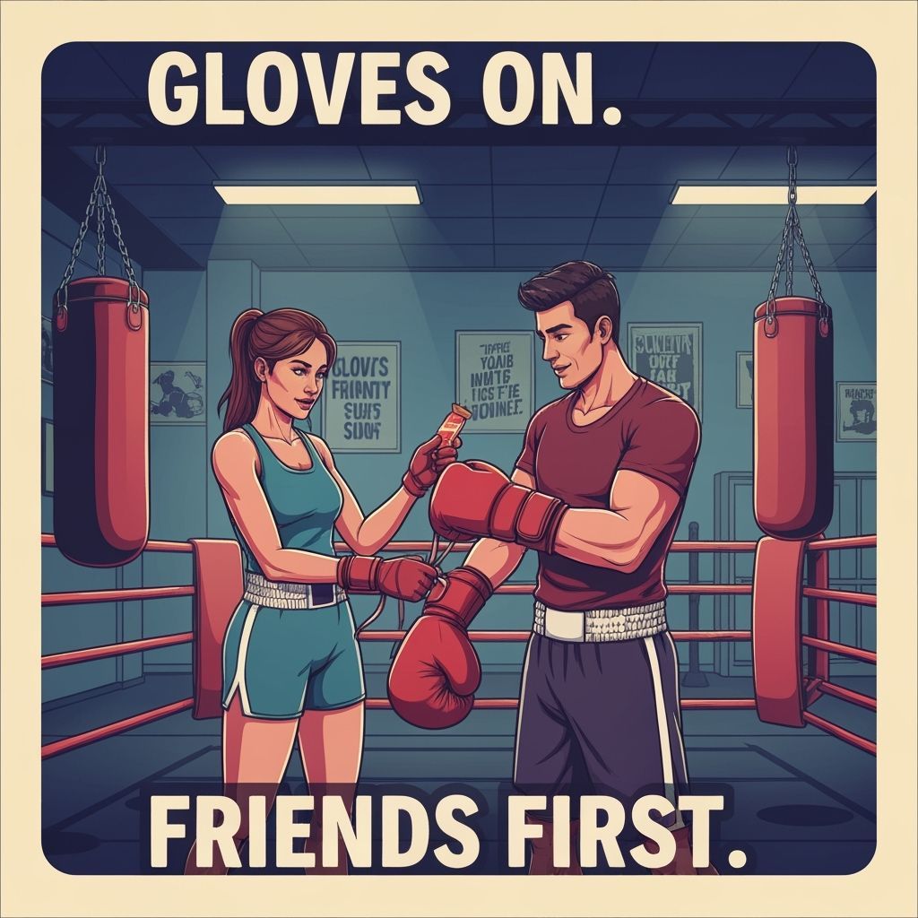 Friends Prepare for Boxing Training in Vintage Poster Style