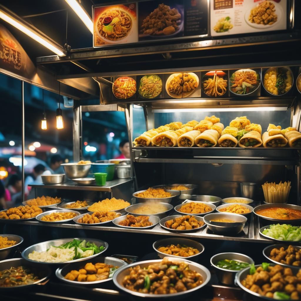 Bangkok Street Food Truck at Night in Warm Light