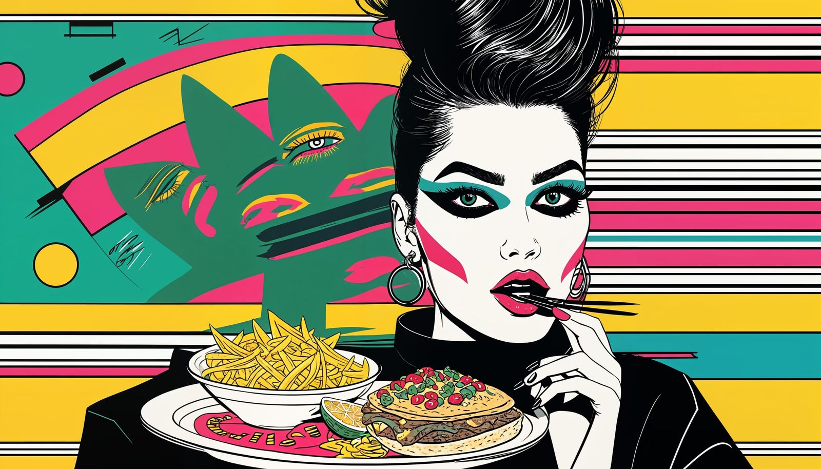 1980s Fashion Model Eating Mexican Food