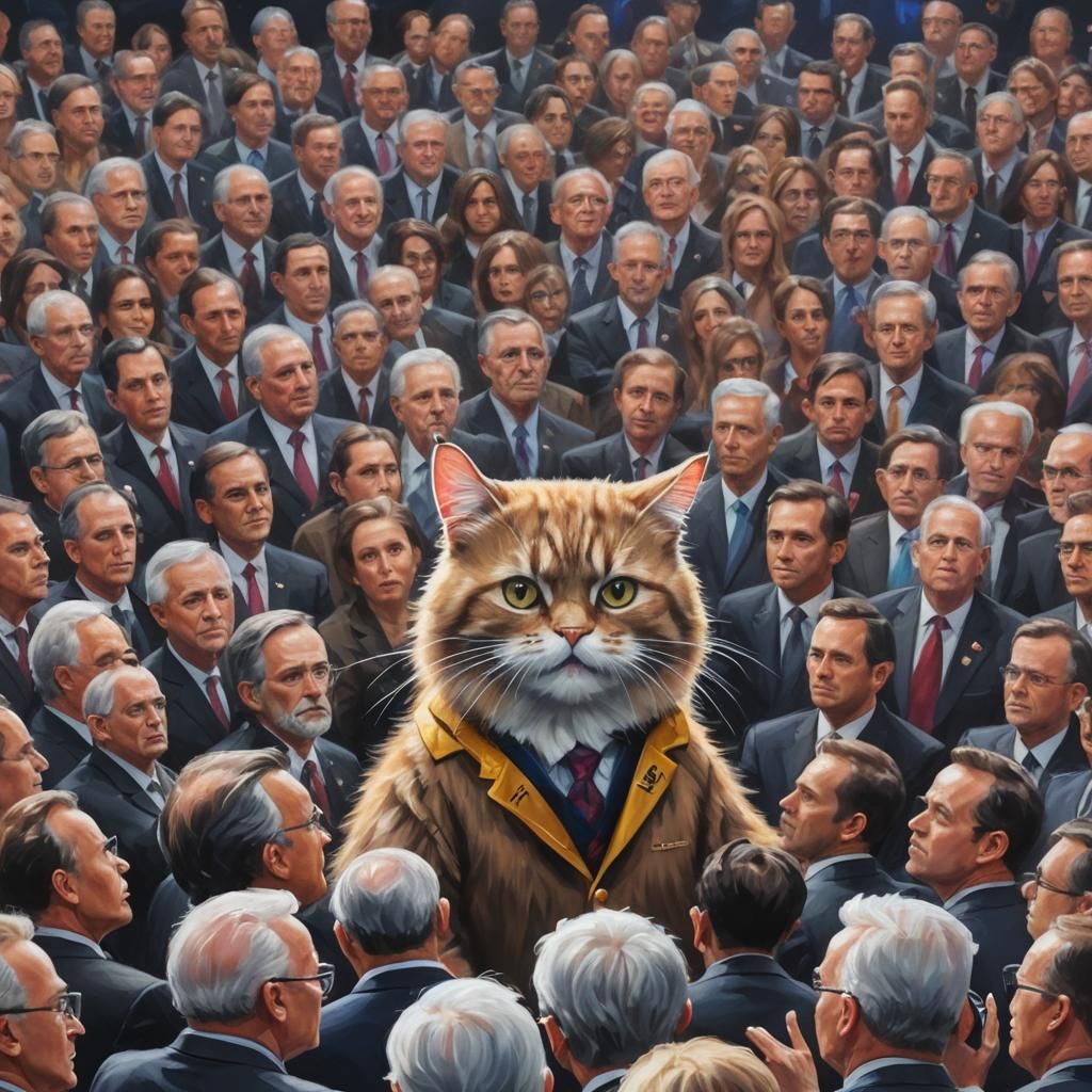 Mr. Whiskers at the Presidential Debate: Photorealistic Oil ...