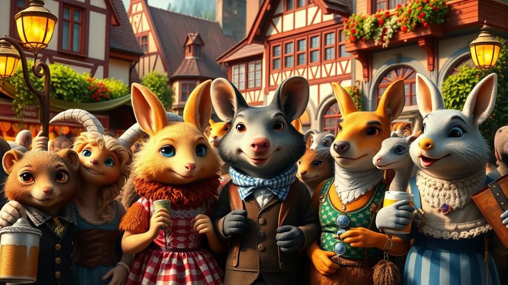 Oktoberfest Animal Celebration in Whimsical Style