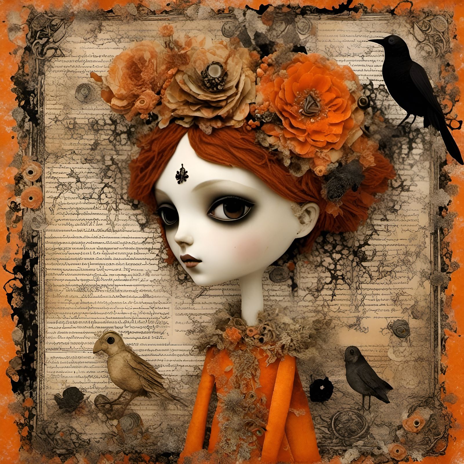 Gothic Halloween Princess Collage with Raven