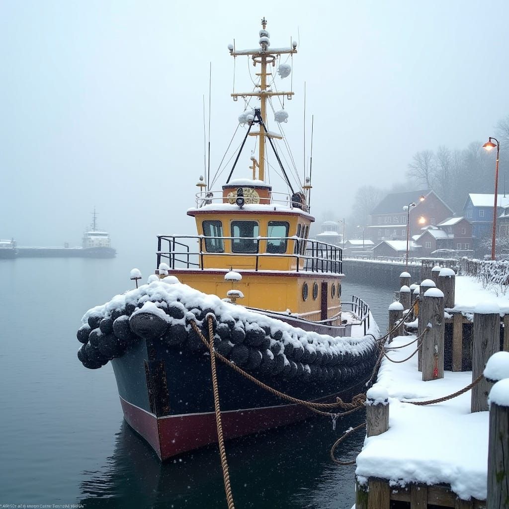 New England Tug Boat in Winter Wonderland
