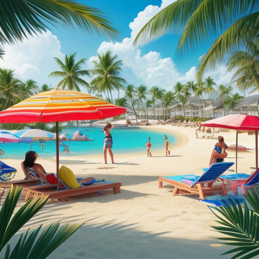 Vibrant Beach Scene Captured in Hyperrealistic Splash Art
