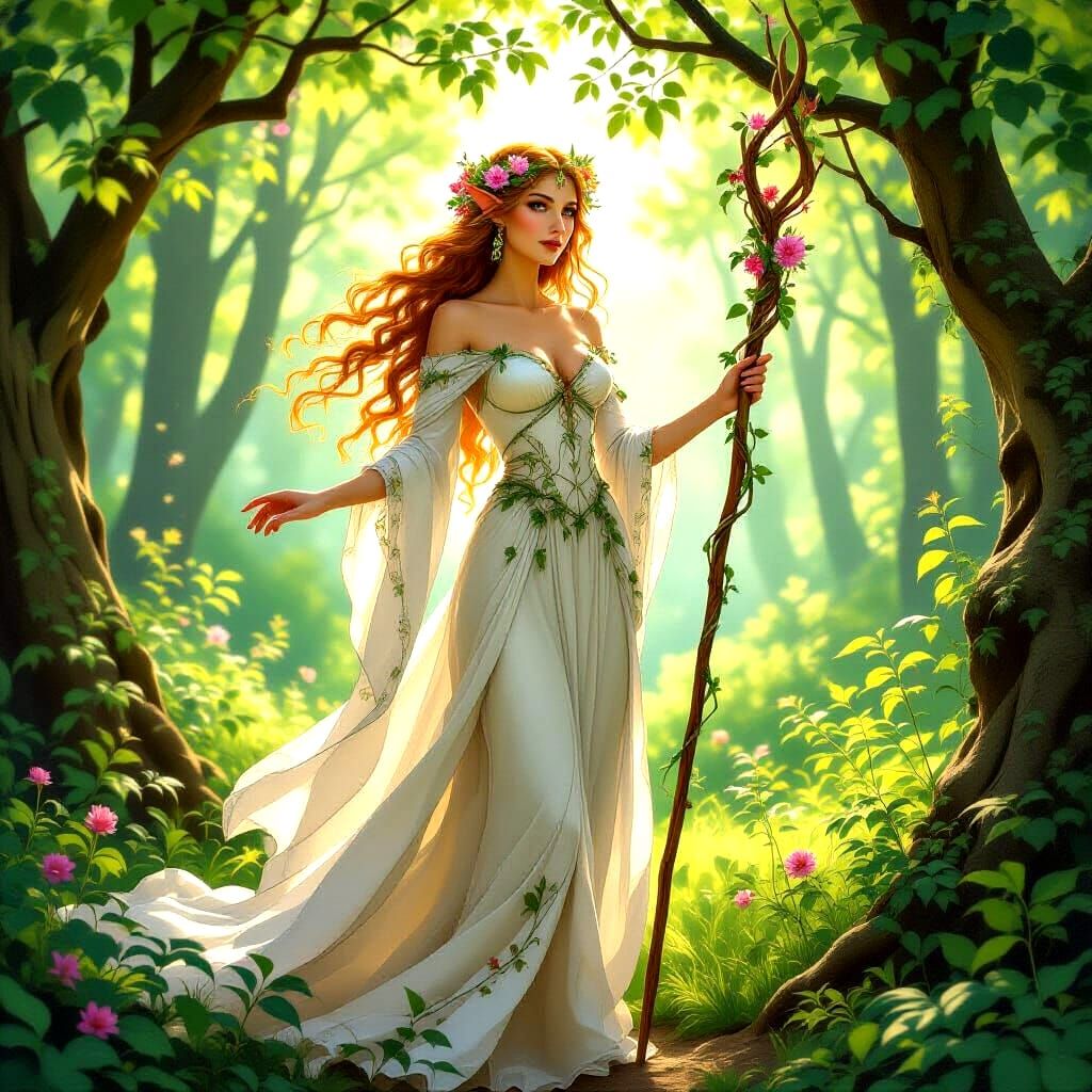 Elven Queen Portrait in Art Nouveau Style