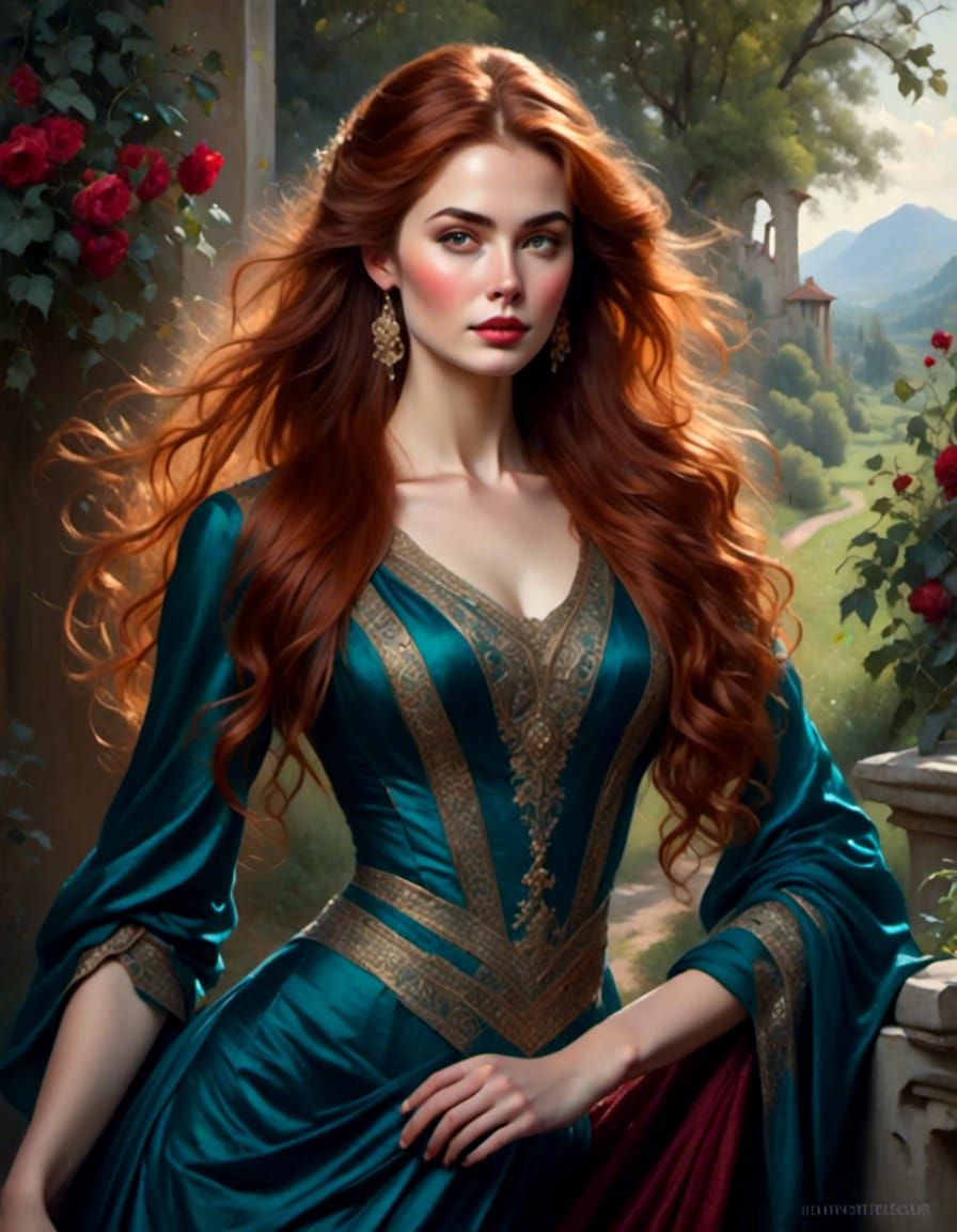 Auburn-Haired Woman Portrait in Mystical Fantasy Style