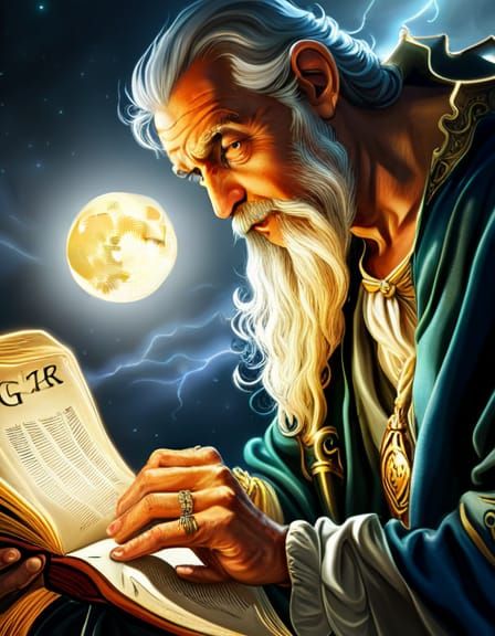 Glowing Spellbook: Old Wizard Portrait in Epic Fantasy Style