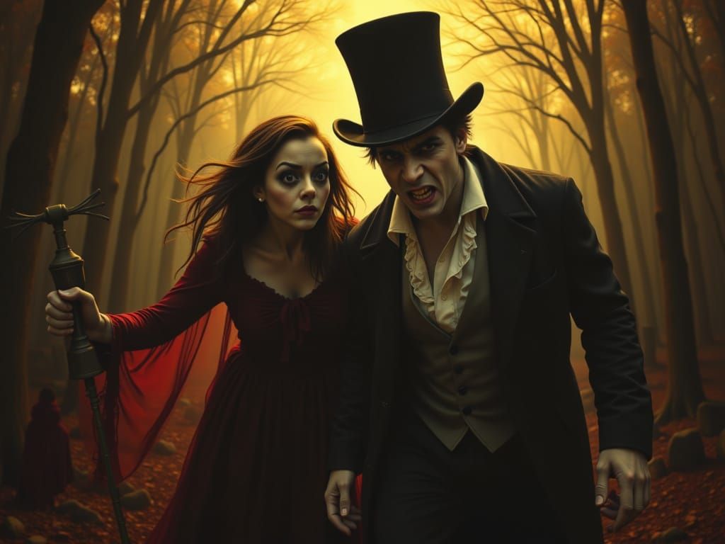 Voluptuous Vampire in Graveyard at Golden Hour