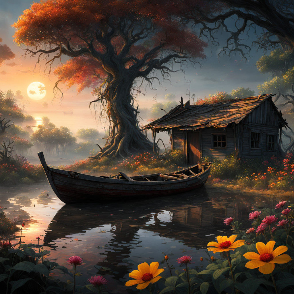 Ethereal Abandoned Shack in a Haunted Forest