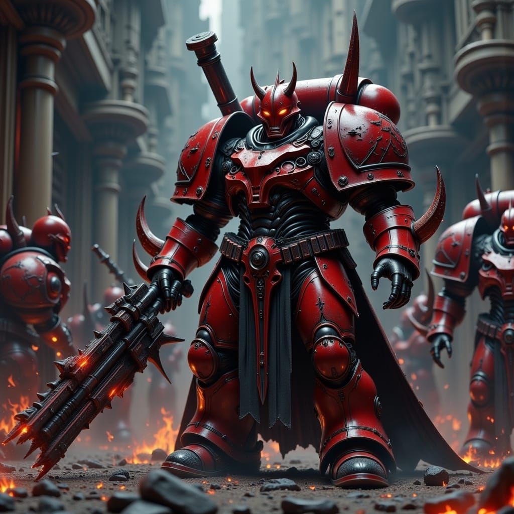 Blood-Red Chaos Space Marines in Grimdark Setting