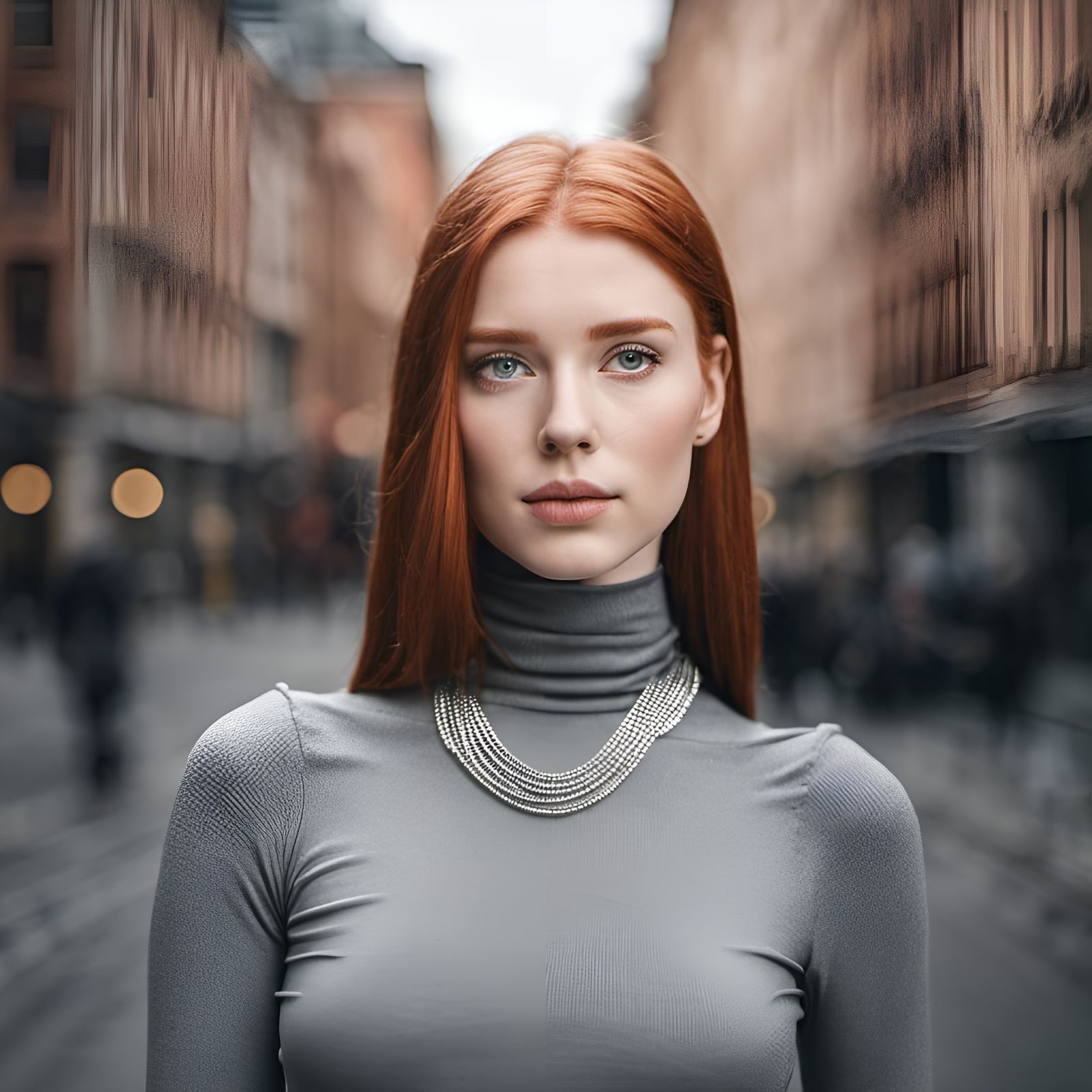 Beautiful Redhead in City Portrait, Hyperdetailed Art