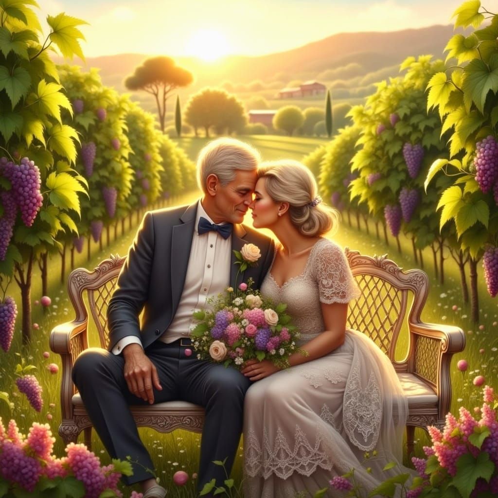 Elegant Italian Couple Amidst Golden Hour Vineyard Beauty