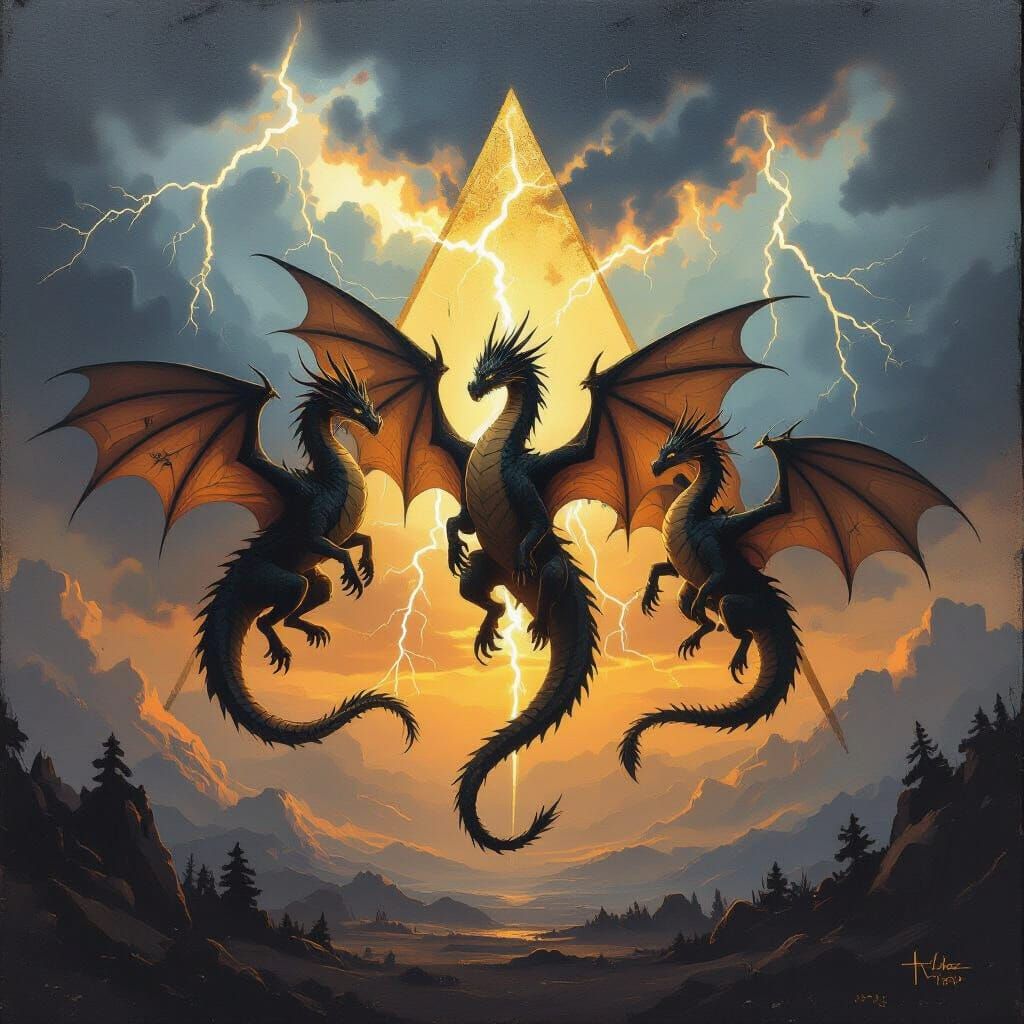 Fantasy Dragons and Lightning in Acrylic Painting