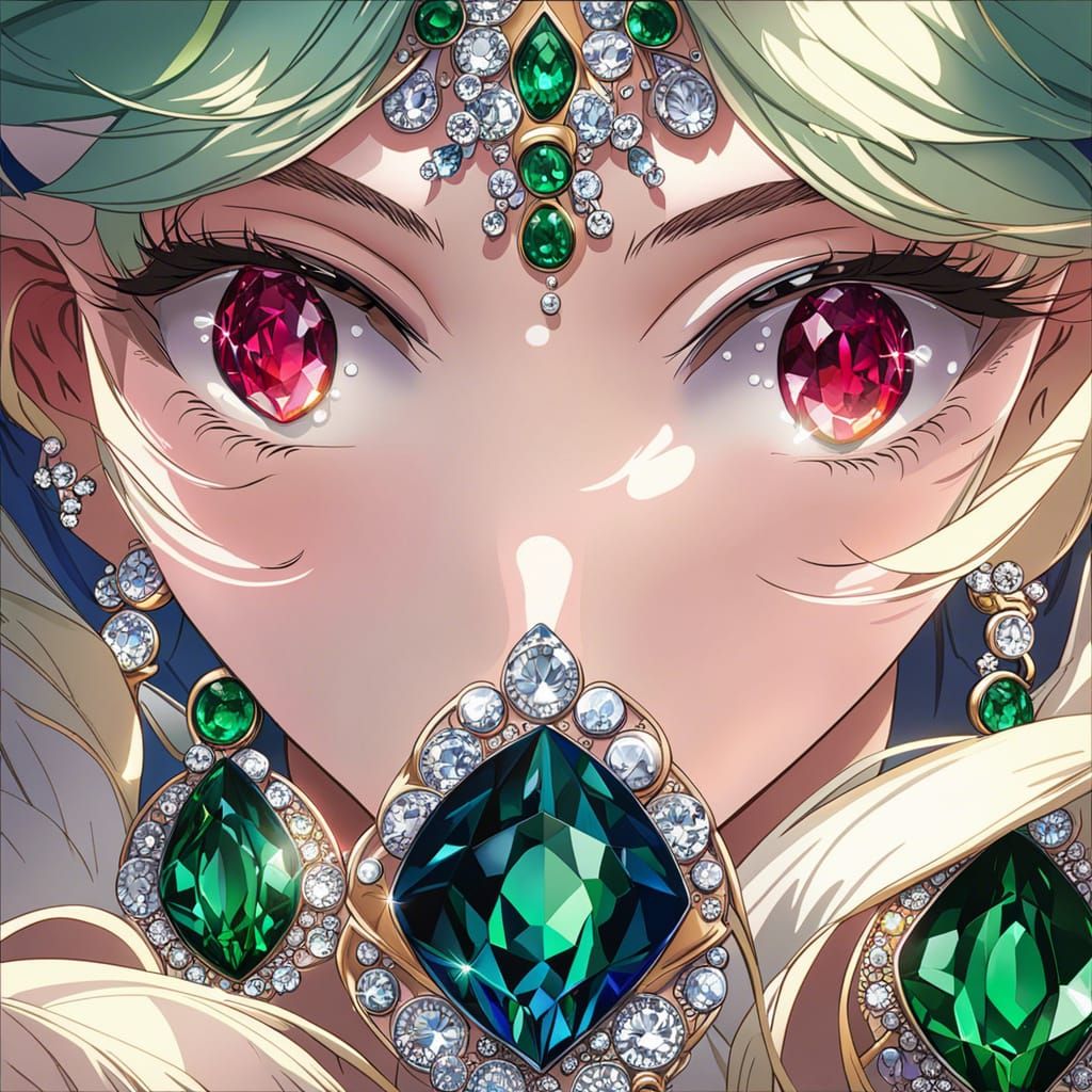 Gemstones in Anime Style: Detailed Composition