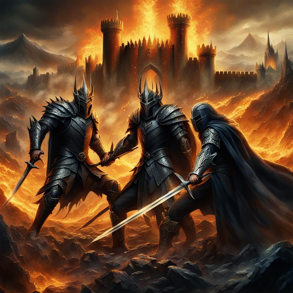 Sauron and Morgoth Sword Fight: Epic Cinematic Concept Art