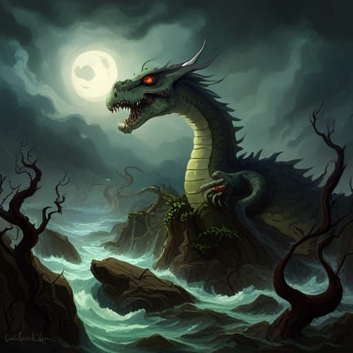 Zombie Dragon Emerges from Swamp: Gothic Horror