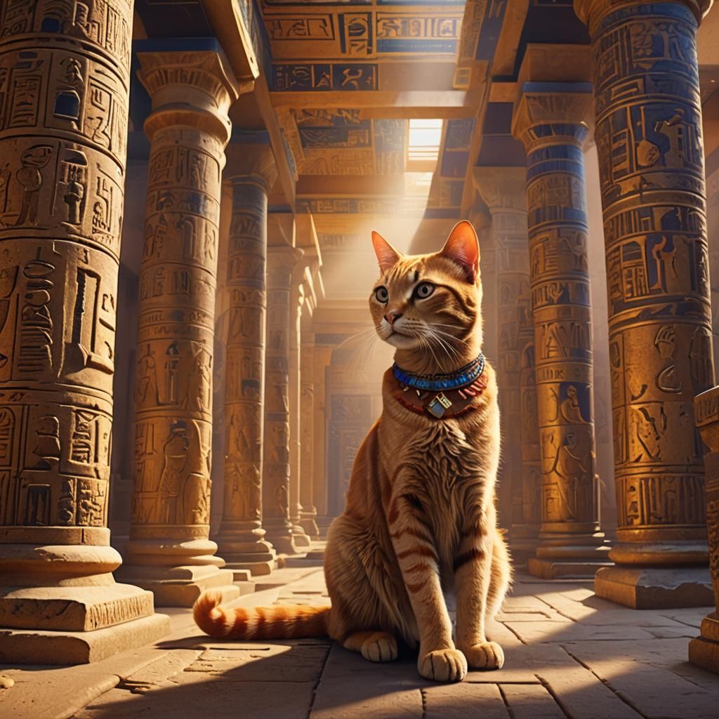 Orange Tabby Cat Exploring Egyptian Museum Relics