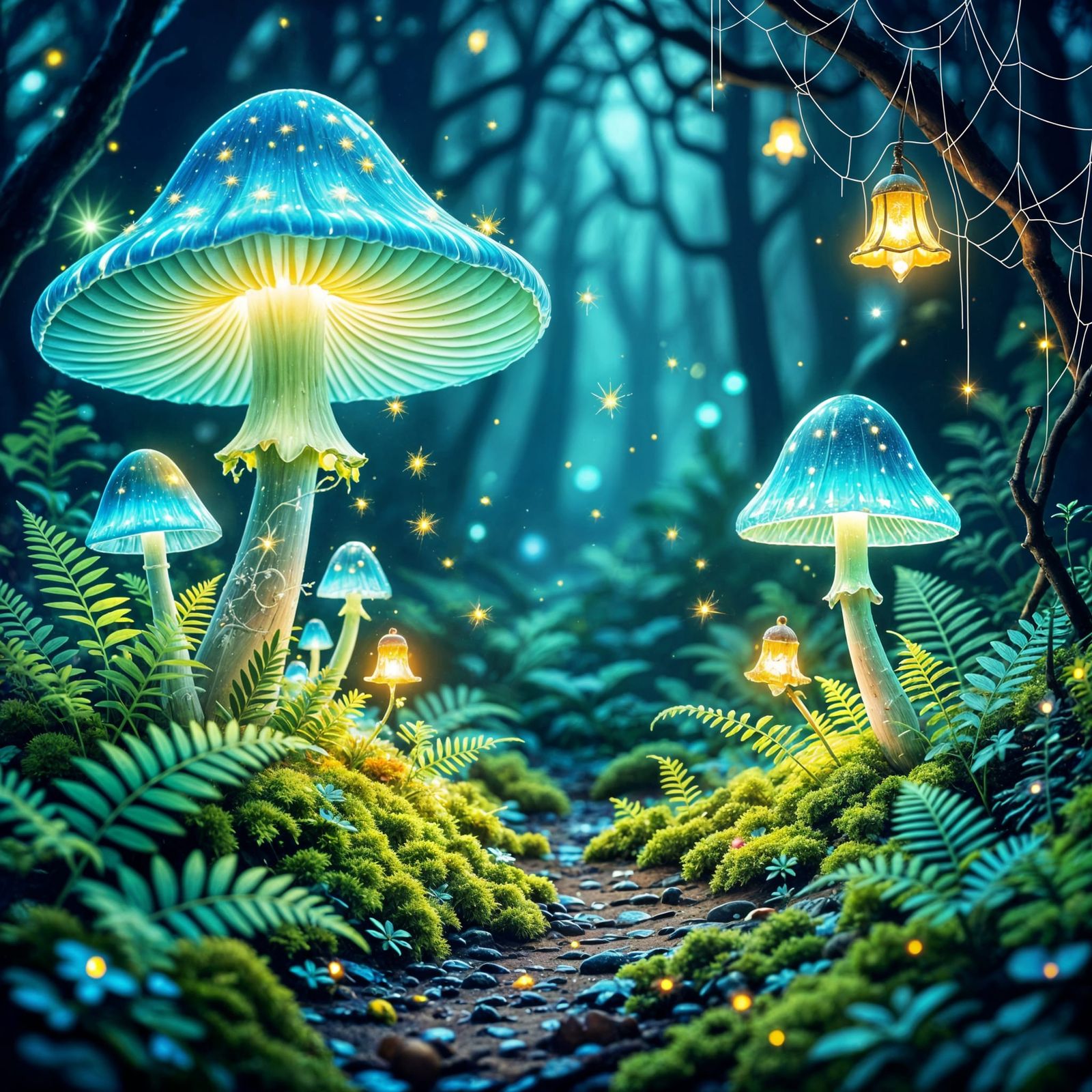 Ethereal Forest Floor at Night in Digital Fantasy Painting