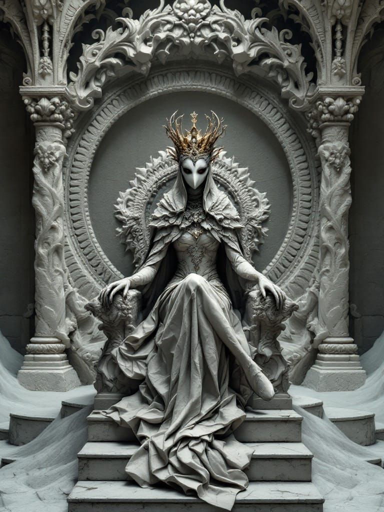 Masked Bird Princess Detailed Organic Stairway to Nowhere Depicted in Embossed Deepshadowart