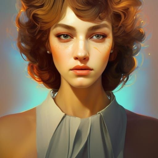 Seventies Peach Portrait in Digital Art Style