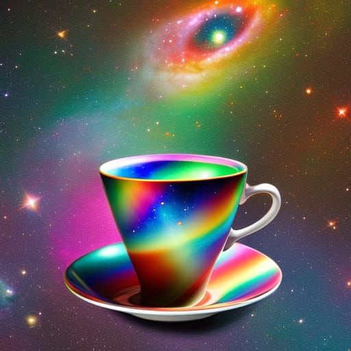 Rainbow Galaxy in Teacup: Holographic Cosmic Illustration