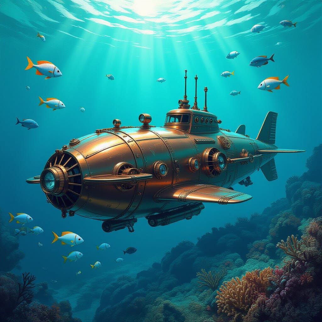 Steampunk Submarine Adventure in Alien Coral Reef
