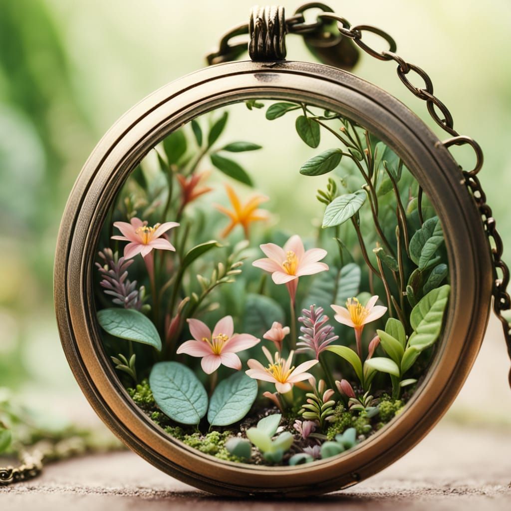 Lush Miniature Jungle in Vintage Locket
