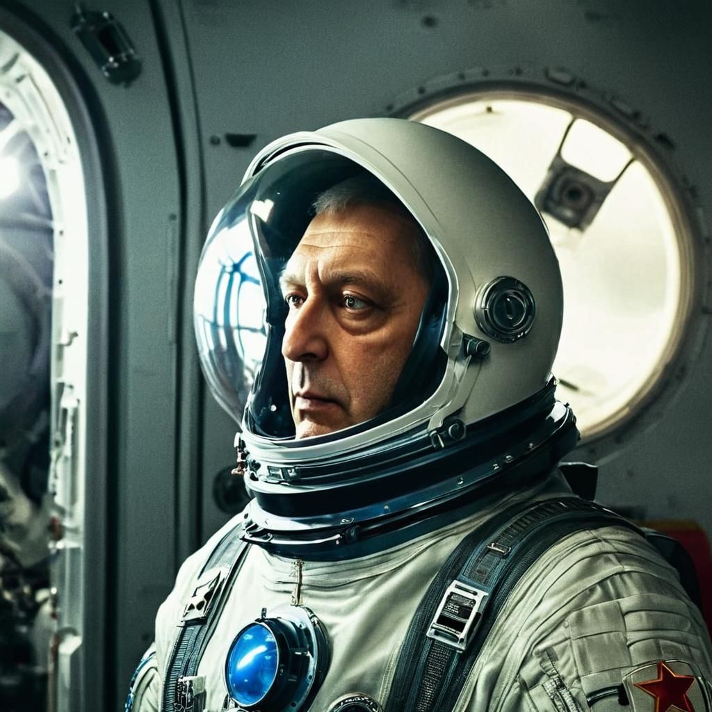 Soviet Cosmonaut in Retro-Futuristic Spacecraft