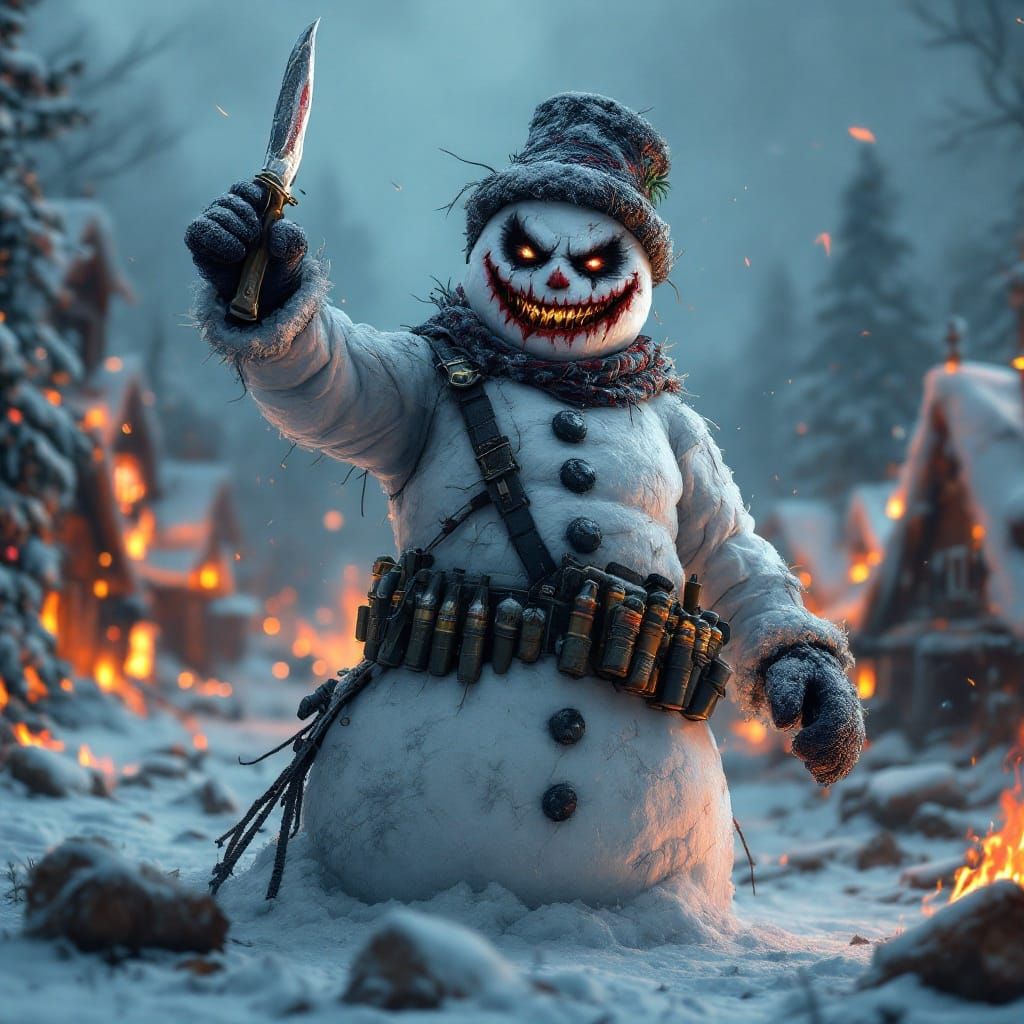 Cyberpunk Frosty Takes Down Christmas with Sinister Grin