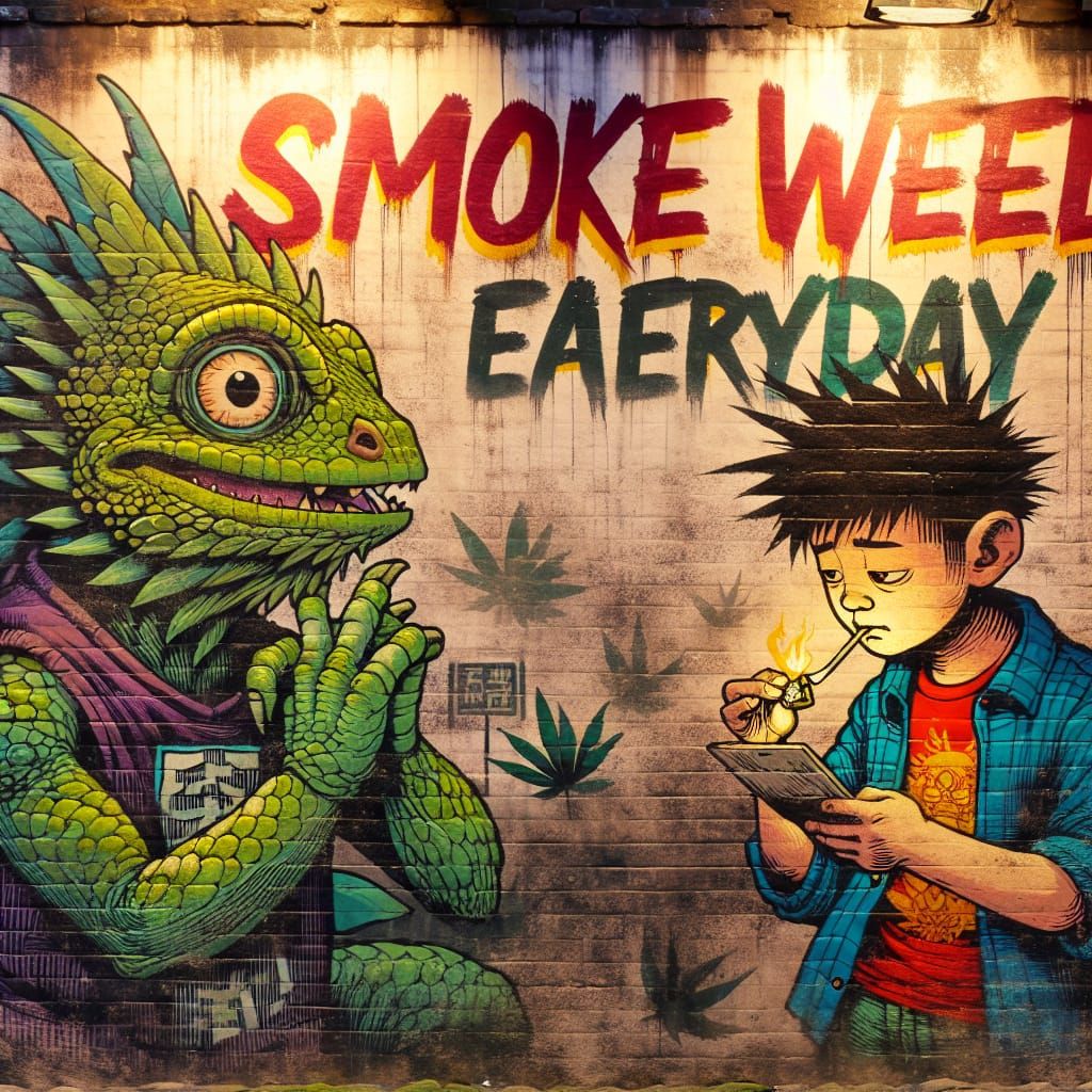 Street Art Mural of Characters Smoking