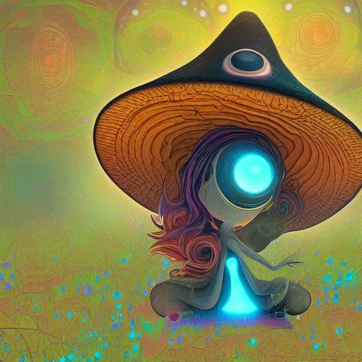 Cosmic Mushroom Witch Astral Illustration