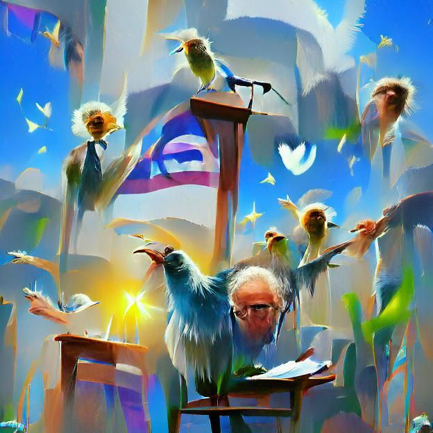 Bernie Sanders Bird Speech in Peaceful Sunshine
