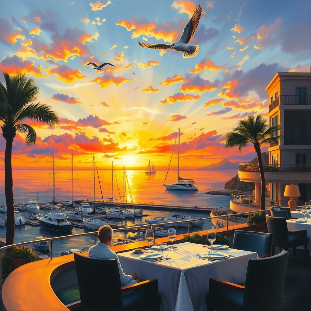 Five Stars Hotel Penthouse Restaurant Overlooking Ocean Suns...