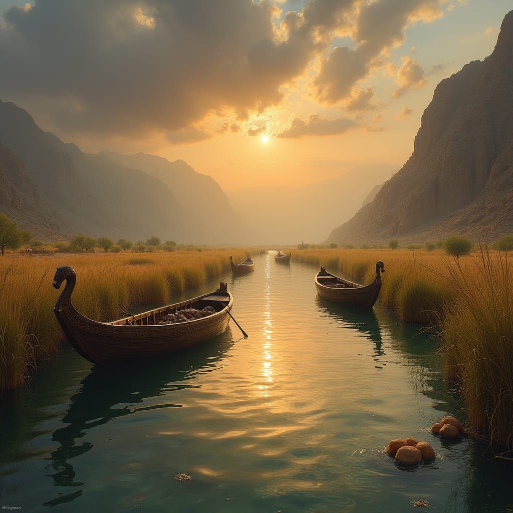 Tranquil Persian River Scene at Sunset
