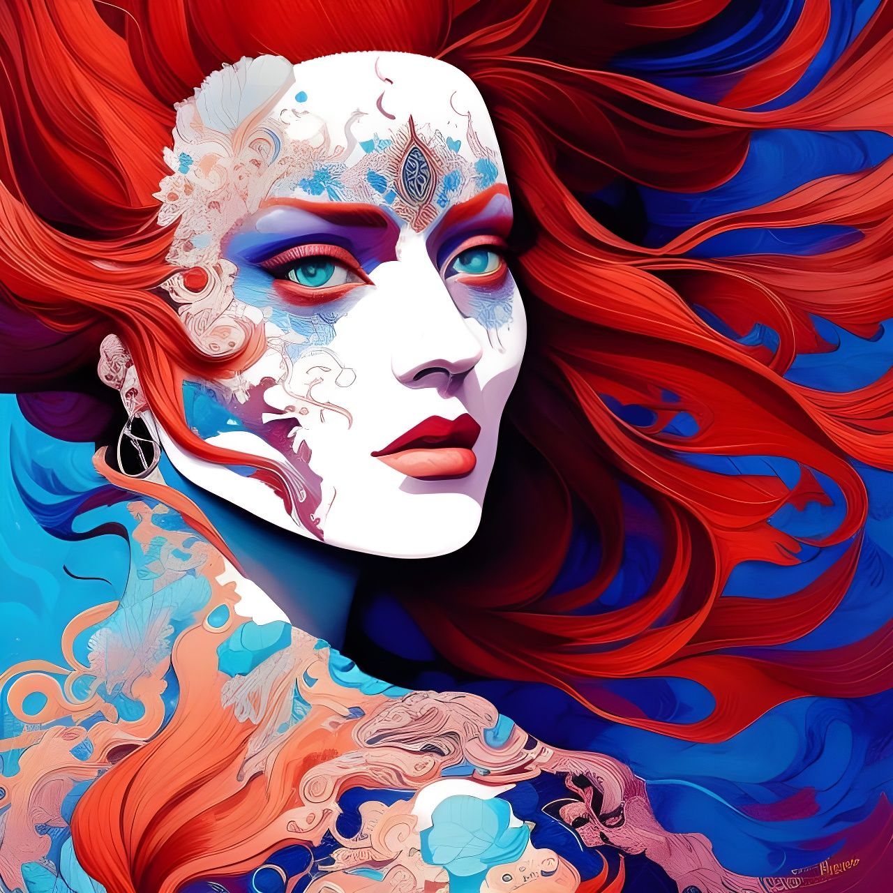 Redhead Portrait in Gouache Illustration Style