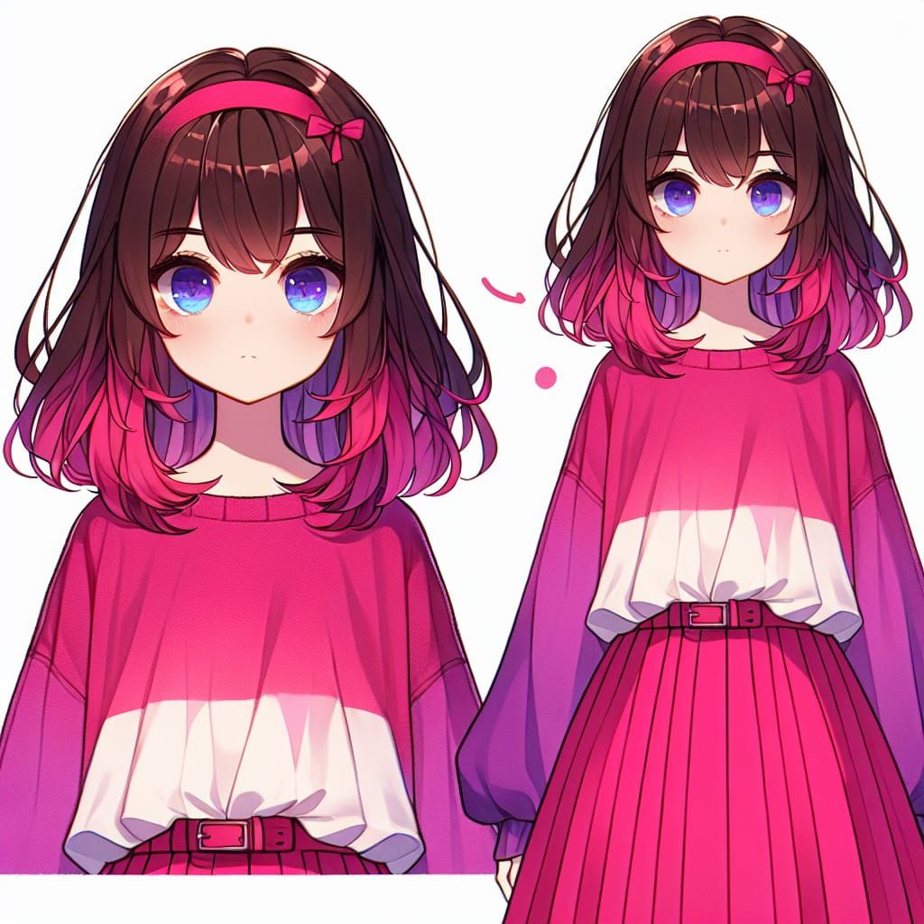 Manga Girl with Pink Accents and Expressive Eyes