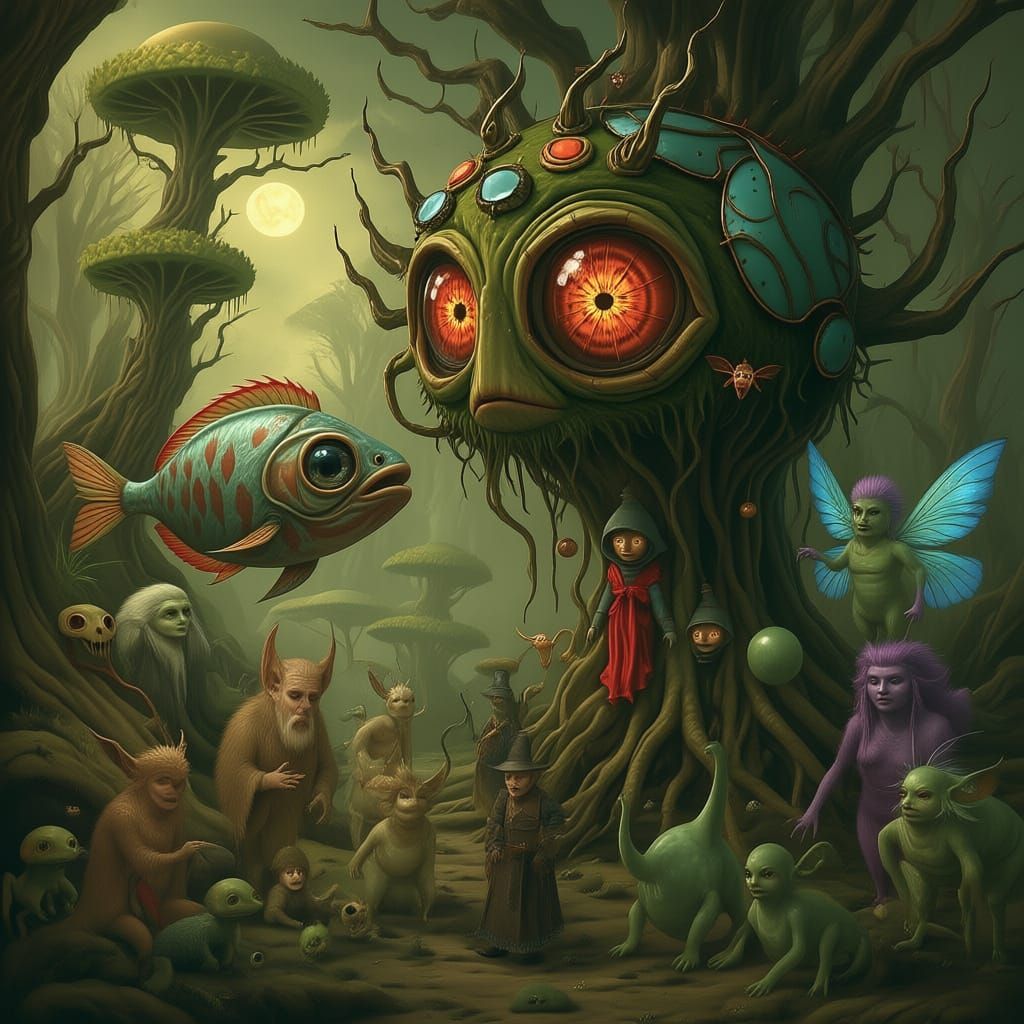 Surreal Dreamscape of Faerie Creatures and Time Travelers