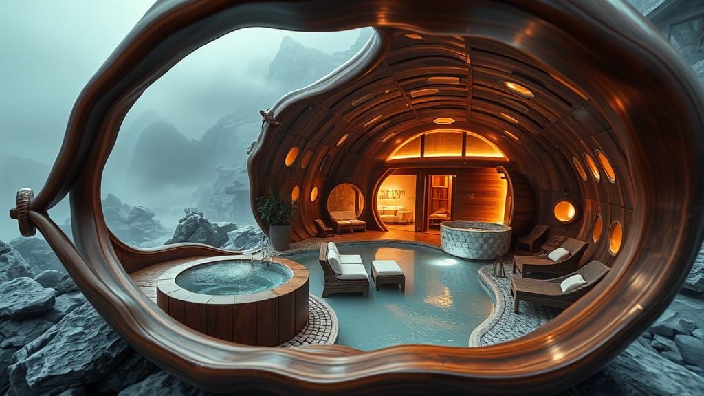 Miniature Spa Resort in Walnut Shell