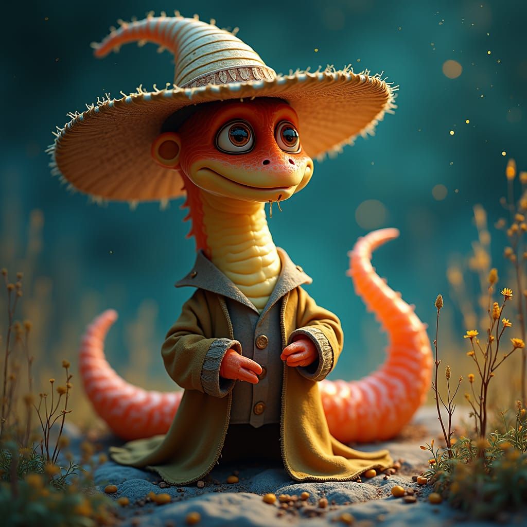 Scholarly Worm in Dreamlike Starry Night