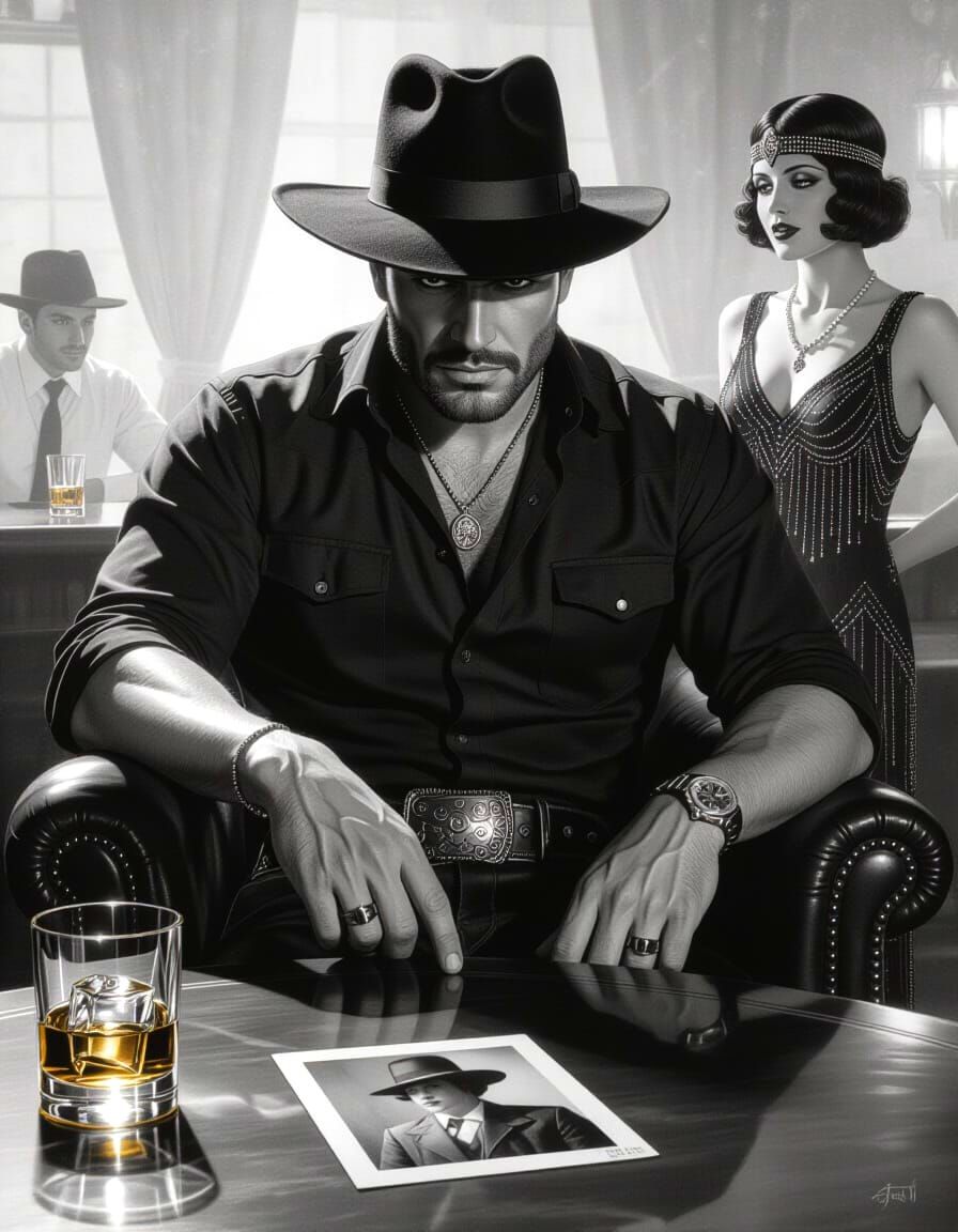 Art Deco Bar Scene with Mexican Killer in Vintage Cinema Sty...