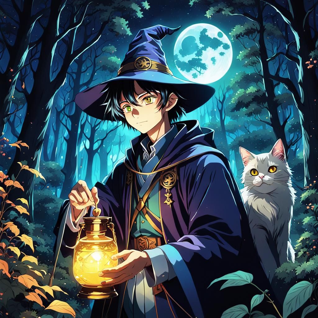 Wizard and Cat Brew Love Potion: Anime Style