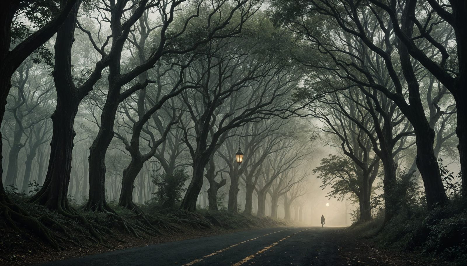 Mystical Road Through Dark Fantasy Forest