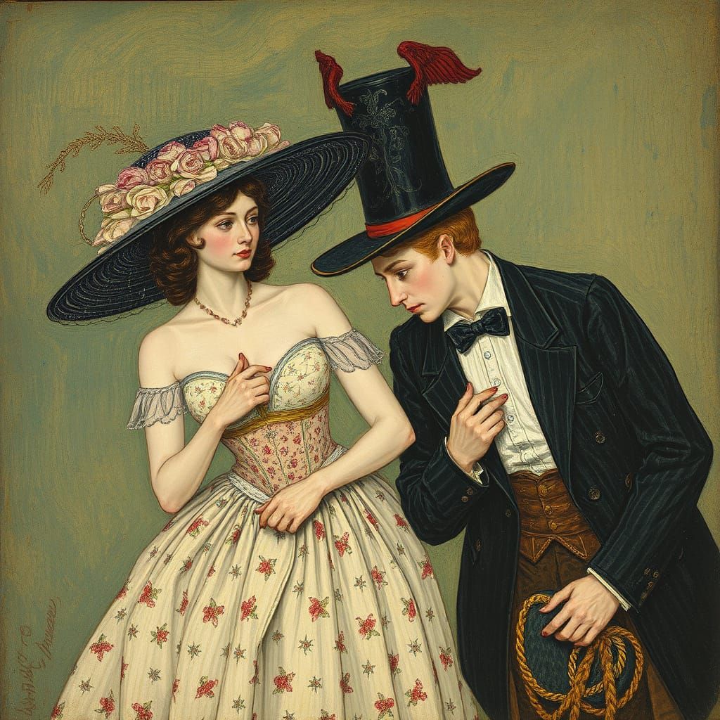 Pointillist Allegory Oil Painting in Rops & Prendergast Styl...