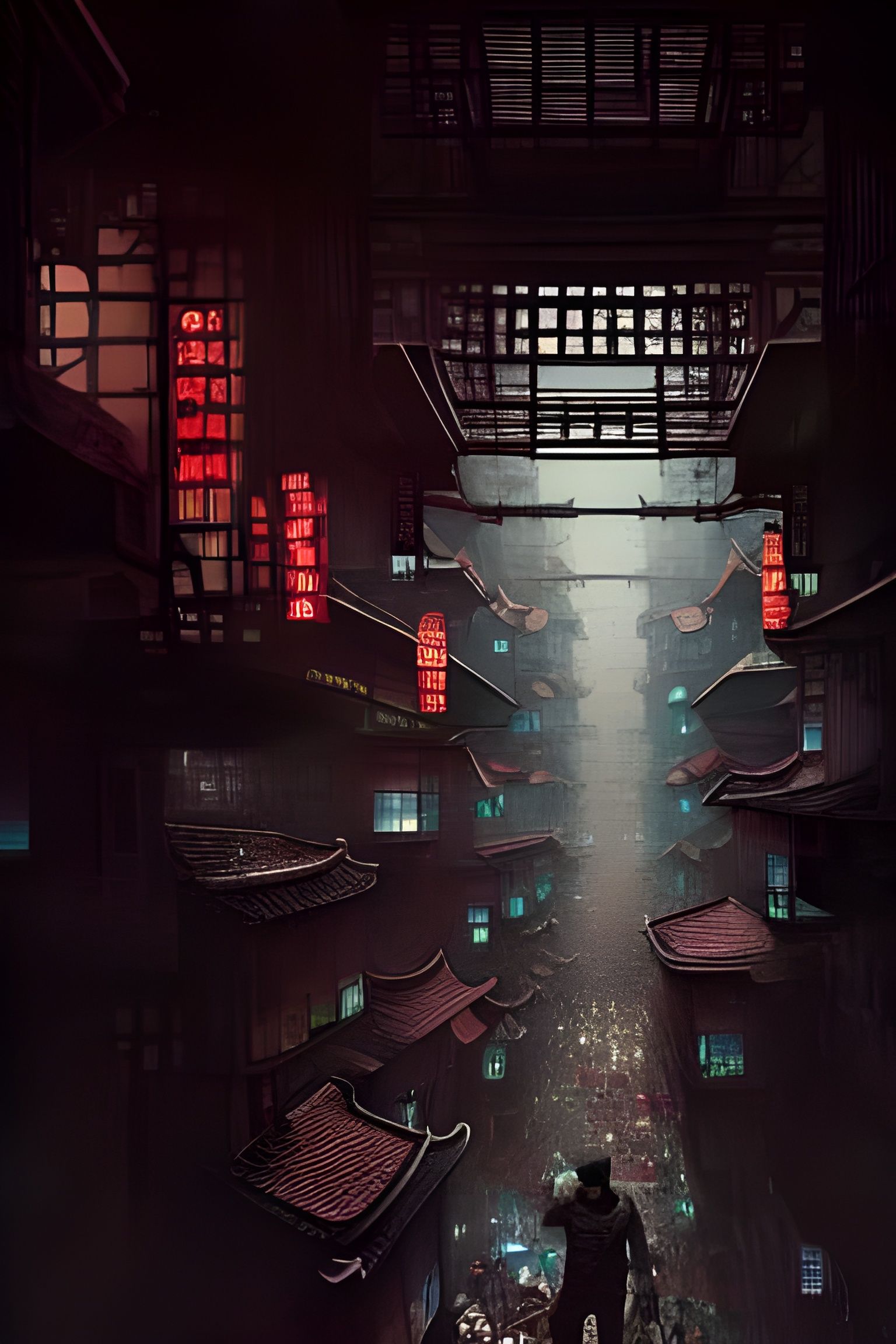 Cyberpunk Kowloon Walled City Hyperdetailed Matte Painting